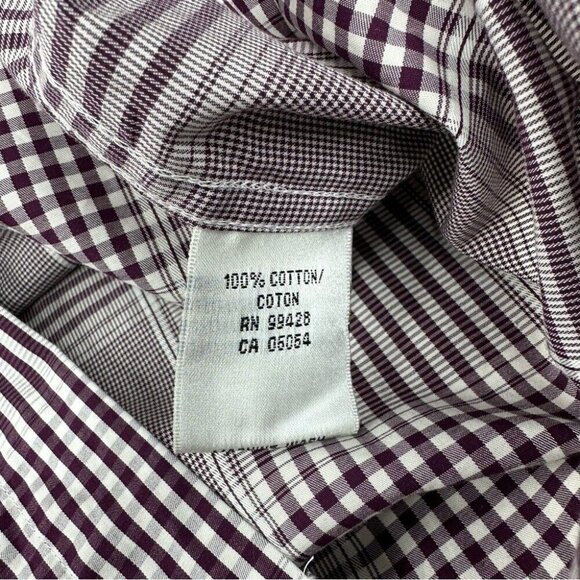 Bugatchi Men’s Purple White Classic Fit Plaid Button Down Dress Shirt L/C50 - Picture 8 of 12